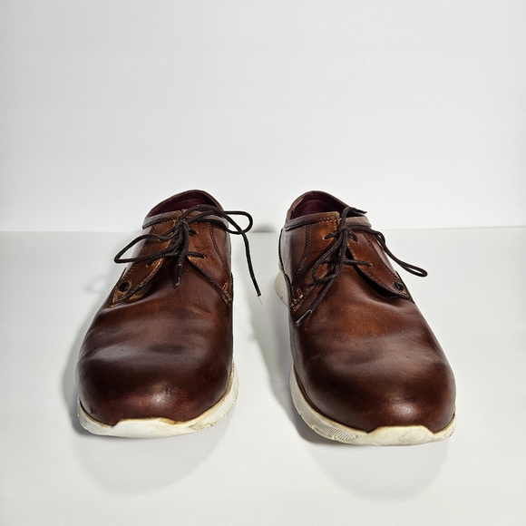 Base London Brown Leather Lace Up Cubic Derby Sneakers - Picture 11 of 13